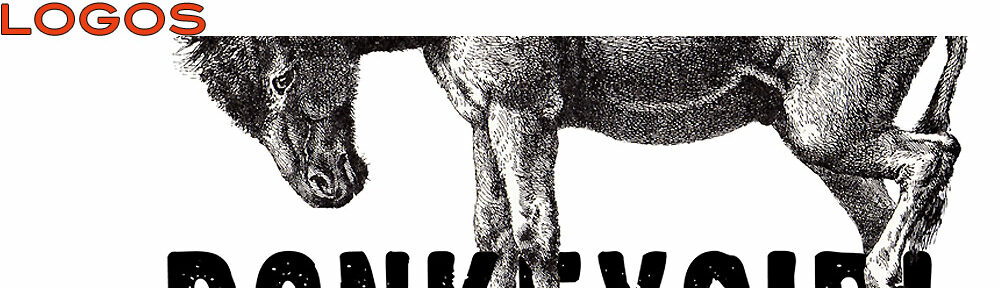 logo for DonkeyGirl showing black and white illustration of a donkey standing over the letters of DONKEYGIRL